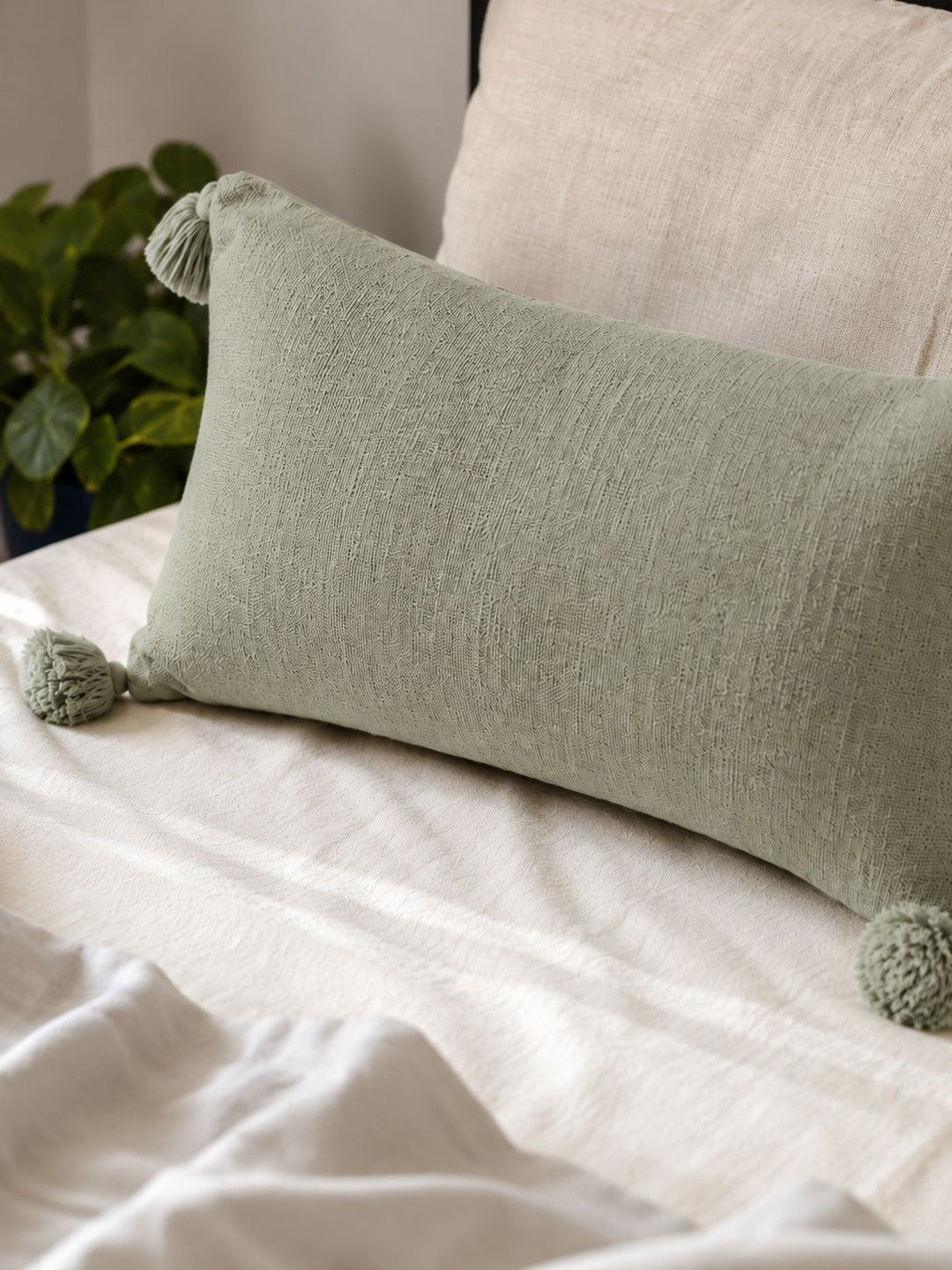 Green cotton filled cotton sleep pillow